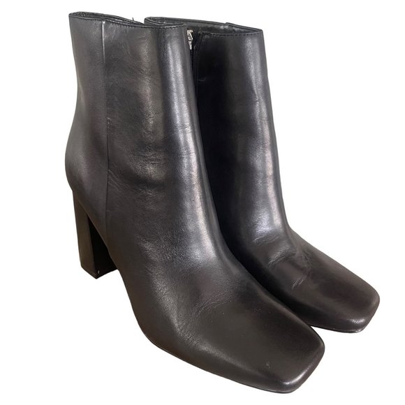 Marc Fisher Shoes - Marc Fisher Black Nebula Leather Block Heel Ankle Boots Size 7 1/2